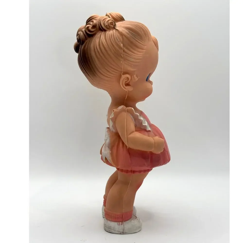Vintage Ruth B. Newton Sun Rubber Co. Girl in Pink & White Dress, Squeaky Doll